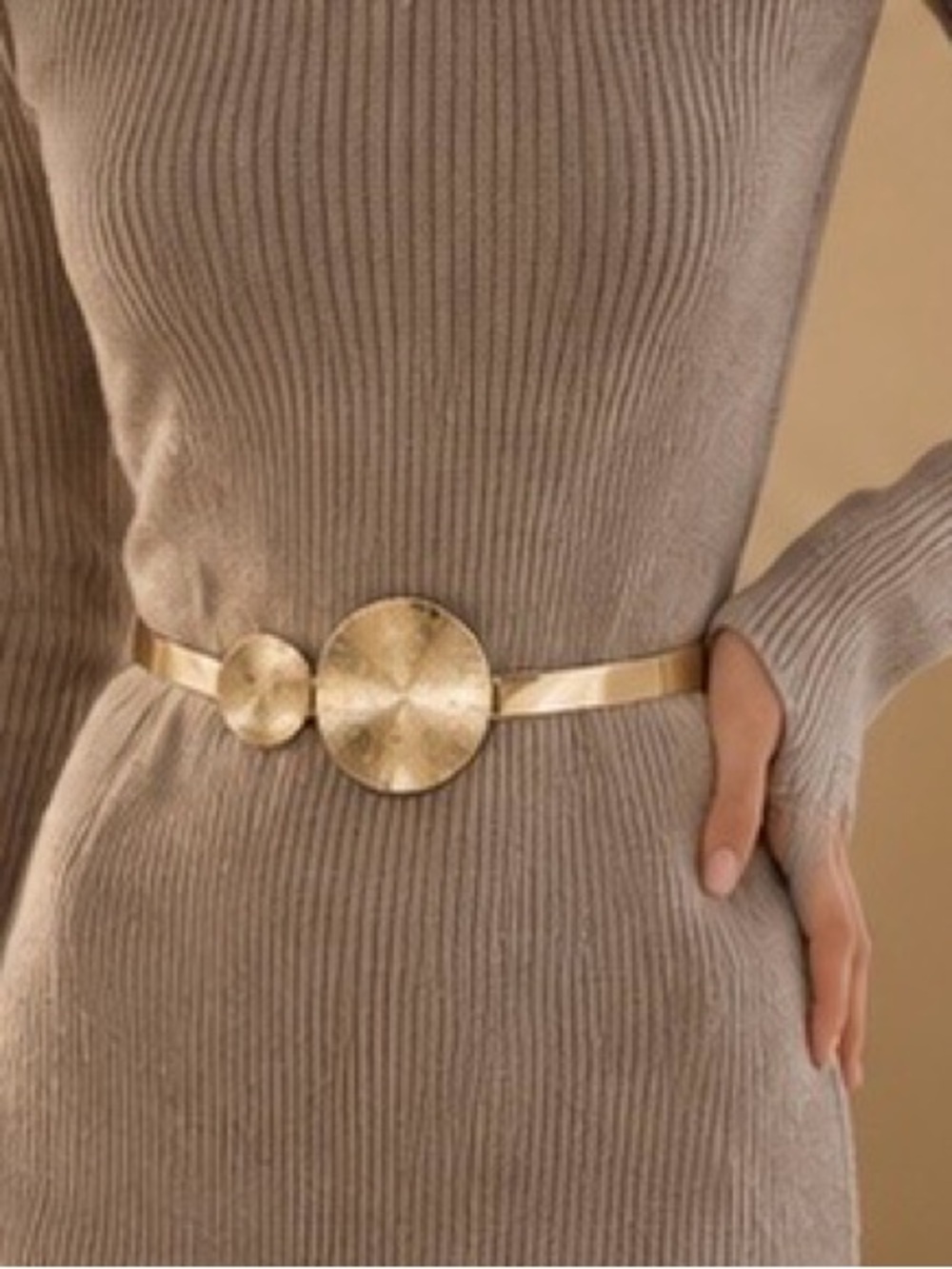 Gold Wide Waist Belt Disc Buckle Elastic Dress Statement Belt Boho Chic